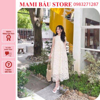 MẪU HOT V56 ] ĐẦM BẦU CỔ YẾM, VÁY HOA NỔI REN TIỂU THƯ SIÊU SANG - VÁY BẦU THIẾT KẾ XINH XẮN ĐI BIỂN ĐI DỰ