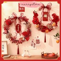 (Mẫu II) Chữ Hỷ Kèm Vòng Gỗ Trang Trí Treo Tường Cửa Ra Vào Phòng Cưới, Xe Hoa, Đám Cưới MARRYSTORE