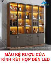 MẪU KỆ RƯỢU GỖ MDF CỬA KÍNH TÍCH HỢP ĐÈN LED SANG TRỌNG -KR10