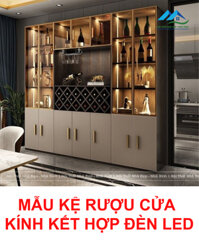 MẪU KỆ RƯỢU GỖ MDF CỬA KÍNH TÍCH HỢP ĐÈN LED SANG TRỌNG -KR11