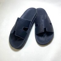 Mẫu LUXURY - Dép Da Nam Chữ H Hàng Da Cao Cấp Quai Ngang Mềm Đế Đúc Khâu Viền 2 Màu Đen - Nâu Rêu DN01