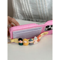 Màu Macaron + Dây đeo cổ tay + túi đựng thẻ + Tượng nhỏ 3D Tương thích cho iPhone 15 14 12 13 Pro Max Vỏ iPhone bảo vệ chống rơi Ốp điện thoại