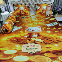 Mẫu Mèo tiền - Bộ ga gối thun lạnh Hyco 5D áo ôm khóa kéo - HYCO BEDDING
