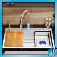 [Mẫu Mới 2022] Chậu rửa chén bát 1 hố Inox 304 cao cấp màu Trắng Mờ, chống mùi, dễ dàng vệ sinh - Kích thước 78 x 46cm