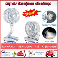 💥Mẫu mới 2022💥Quạt mini để bàn gấp gọn kiêm đèn led, đèn học  tiện dụng- Quạt sạc pin tích điện AC-2018S treo tường