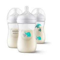 MẪU MỚI 2024 SET 3 BÌNH SỮA PHILLIP AVENT NATURAL 260 ML HÌNH VOI MÀU  TY SỐ 3