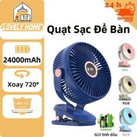 (Mẫu MỚI 2025) Quạt 24000MAH tích hợp đèn ngủ chất lượng cao, quạt bàn siêu bền, quạt sạc, quạt kẹp bàn Mini với pin liên tục 50 giờ, kẹp fa