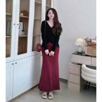 MẪU MỚI 2025 _ Set chân váy đuôi cá + áo cổ tim vạt chéo, với chất liệu thun gân phù hợp đi party họp lớp, đi du xuân