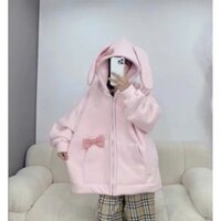 [mẫu mới] Áo khoác nỉ TAI THỎ NƠ mũ 2 lớp chất nỉ ngoại siêu dày đẹp, siêu xinh form rộng từ 40-60kg