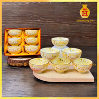 MẪU MỚI - Bát ăn cơm vân đá màu vàng hoạ tiết nổi gốm Bát Tràng cao cấp, bộ đồ ăn đẹp