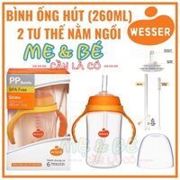 [MẪU MỚI] BÌNH TẬP UỐNG ỐNG HÚT WESSER HÀN QUỐC 260ML NHỰA PP FREE BPA