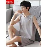 [Mẫu mới] Bộ Đồ Ngủ Cho Nam Mùa Hè Mỏng Modal Áo Vest Không Tay Quần Short Băng Lụa Thoáng Mát Mùa