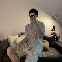 [Mẫu mới] Bộ Đồ Ngủ Cho Nam Mùa Hè Ice Silk Mỏng Tay Ngắn Quần Short Mô Phỏng Lụa Nam Mặc Ở Nhà Quầ