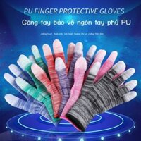 [Mẫu mới] Găng tay mỏng phủ ngón nylon sọc trắng PU, lòng bàn tay bọc cao su bọc cao su điện tử, gă