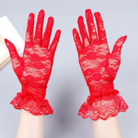 [Mẫu mới] Găng tay ren hiệu suất màu đen và đỏ dành cho nữ, lưới mỏng, thoáng khí, tất tay cổ điển