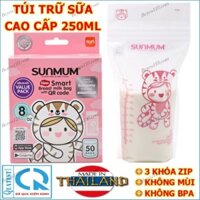 (MẪU MỚI) Hộp 50 túi trữ sữa mẹ 250ml không BPA Sunmum Thái Lan (Không mùi, không BPA, 3 khóa zíp chắc chắn)