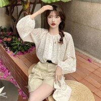 Mẫu mới năm 2025 Áo sơ mi voan hoa dài tay thiết kế hàng đầu cho nữ Xuân Hè 2025 Thời trang tay đèn lồng dáng rộng mỏng hơn trông áo sơ mi nhỏ20250101