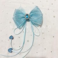Mẫu mới năm 2025 Trẻ em Băng Tuyết Elsa Công Chúa Series Streamer Kẹp Tóc Handmade Xanh Kim Cương Giả Nơ Phụ Kiện Tóc Đứng Kẹp Đuôi Ngựa Kẹp20250119