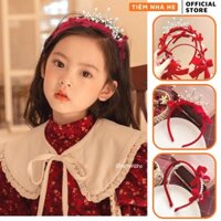 [MẪU MỚI NHẤT 2024] Băng Đô Bờm Cài Tóc Vương Miện Nơ Nhung Cho Sinh Nhật Năm Mới Phong Cách Công Chúa Hàn Quốc