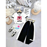 [MẪU MỚI] Quần áo bé gái, set đồ bộ quần ống suông cho bé gái dễ thương gấu dâu LOTSO  từ 20-40kg hàng thiết kế