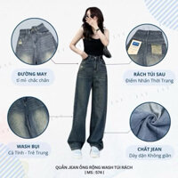 (Mẫu Mới) Quần jeans nữ ống suông mài rách túi sau#3988