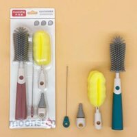 (Mẫu mới) Set 4 cọ rửa Silicon thân cầm chắc chắn vệ sinh bình sữa, núm ty và ống hút cho bé