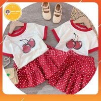 [Mẫu mới] Set Chân Váy Áo Cộc Tay Cho Bé Gái Họa Tiết Cherry Đỏ Phối Chân Váy Chấm Bi Cực Xinh