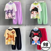 [Mẫu Mới] Set đồ bộ quần dài Jogger Trơn Ống Bo phối áo thun 3D Cartoon form rộng 38-65kg TUEANHSHOP