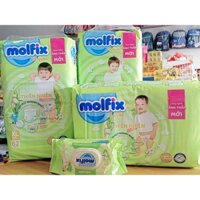 (MẪU MỚI) Tã/Bỉm Molfix gói đủ size M76/L68/XL62/XXL58. [Mua 2 bịch tặng kèm 1gói giấy ướt]