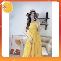 [Mẫu mới] Váy Maxi Dây Đan Chéo, Đầm Đi Biển Hở Lưng Bánh Bèo Ba Tầng Sang Chảnh Vải Đũi Nhật