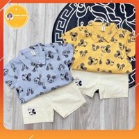 [Mẫu mới về] Set Bộ Sơ Mi Phối Quần Lửng Cho Bé Trai, Áo Họa Tiết Chuột Mickey Đáng Yêu, Quần Đũi Lửng Size Từ 8-20kg