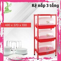 [Mẫu Mới]Kệ Chén Dĩa Nhựa Có Nắp Đậy 03 Tầng 490*370*1130 mm Hiệp Thành 360-3 HI