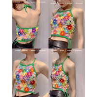 Màu Mùa Xuân Hoa Cúc Dây Áo Len Móc Sling Giảm Sự Chán Chán Tay Đan Tự Làm Chất Liệu Gói