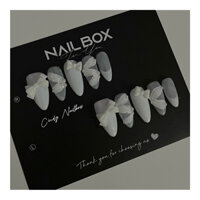 Mẫu Nailbox Thiết Kế 10 Móng Màu Thạch Trắng Phối Charm Nơ