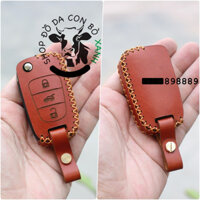 [Màu nâu bò] Vỏ bọc Chìa Khoá Kia Morning, Caren, Forte, Sorento, Rio, Sportage handmade Da Thật 001