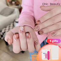 Màu nâu hoa văn da báo Pháp mắt mèo khí chất trắng mùa thu và mùa đông móng tay ngắn vá có thể tháo rời 24 miếng