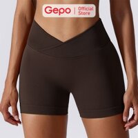 [MÀU NÂU] Quần short đùi nữ tập gym yoga cạp chéo lưng V co giãn thấm hút mồ hôi