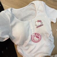 Mẫu ngắn nữ tay ngắn nữ tính mẫu mới đi kèm áo ngắn đệm ngực kitty mèo Hello kitty ôm dáng Hot Girl mùa hè 9YCE
