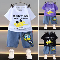 Mẫu nổ⚡Bộ đồ thể thao ngắn tay bé trai áo thun hoạt hình 1-8 tuổi Quần short denim