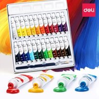 Màu nước Acrylic dạng tuýp 5ml Deli - 24 màu - 1 hộp - vẽ được trên nhiều bề mặt khác nhau, bộ sơn acr