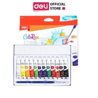 Màu Nước Dạng Tuýp 5ml Kèm Cọ Deli - Phù Hợp Học Sinh Tô Màu Vẽ Tranh - EC18 - 12 màu