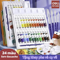 Màu Nước Gouache Dạng Tuýp 5ml Deli - 12/18/24 màu - Dạng Bột Pha Keo Sẵn, Màu Đậm Đặc Mịn An Toàn Để Vẽ Tranh Tô Màu