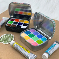 Màu nước Holbein dạng Pocket dùng thử 12/24 màu hộp thiếc kèm pan