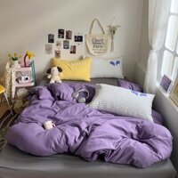 Màu sắc tương phản Khăn thêu Rửa nếp nhăn Bộ chăn ga trải giường 4 TRONG 1 Bộ chăn ga gối đơn / Queen / King Size Tấm trang bị / Tấm phẳng Quilt Cove