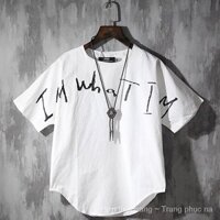 Màu Trắng Tay Ngắn NamTÁo Sơ Mi Quần Áo Lỏng Dơi Nửa Chữ Cái Xu Hướng Hàn Quốc Vài Hồng Kôngins