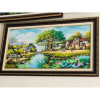 Mẫu tranh Đồng Quê cây đa giếng nước sân đình nét đẹp văn hoá Việt Nam qua tranh trang trí treo tường 2024