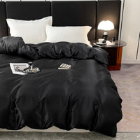 Màu Trơn Ice Silk Royal Black Quilt Cover Đơn / Nữ Hoàng / Vua / Siêu Vua Kích Thước Ký Túc Xá Giường Cadar Silky touch Duvet Cover