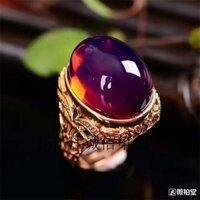 Máu Tự Nhiên Hổ Phách Nhẫn Lớn Mặt Trứng Mặt Tím Hổ Phách Hoa Hồng Nhẫn Vàng 1-11-16