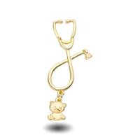 Màu vàng màu vàng harong mới dễ thương Ống nghe Gấu Nhỏ Mặt dây chuyền trâm cài có chốt vui Trâm Mũ huy hiệu cài ve áo cho món quà y tá bác sĩ
