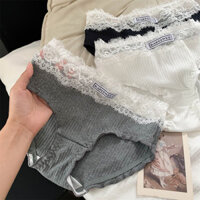 Màu xám sang trọng ~ Quần lót Cotton nguyên chất mùa thu đông cho bé gái Ren nguyên chất gợi cảm dành cho nữ Full Cotton Kháng khuẩn Thoải mái giữa eo